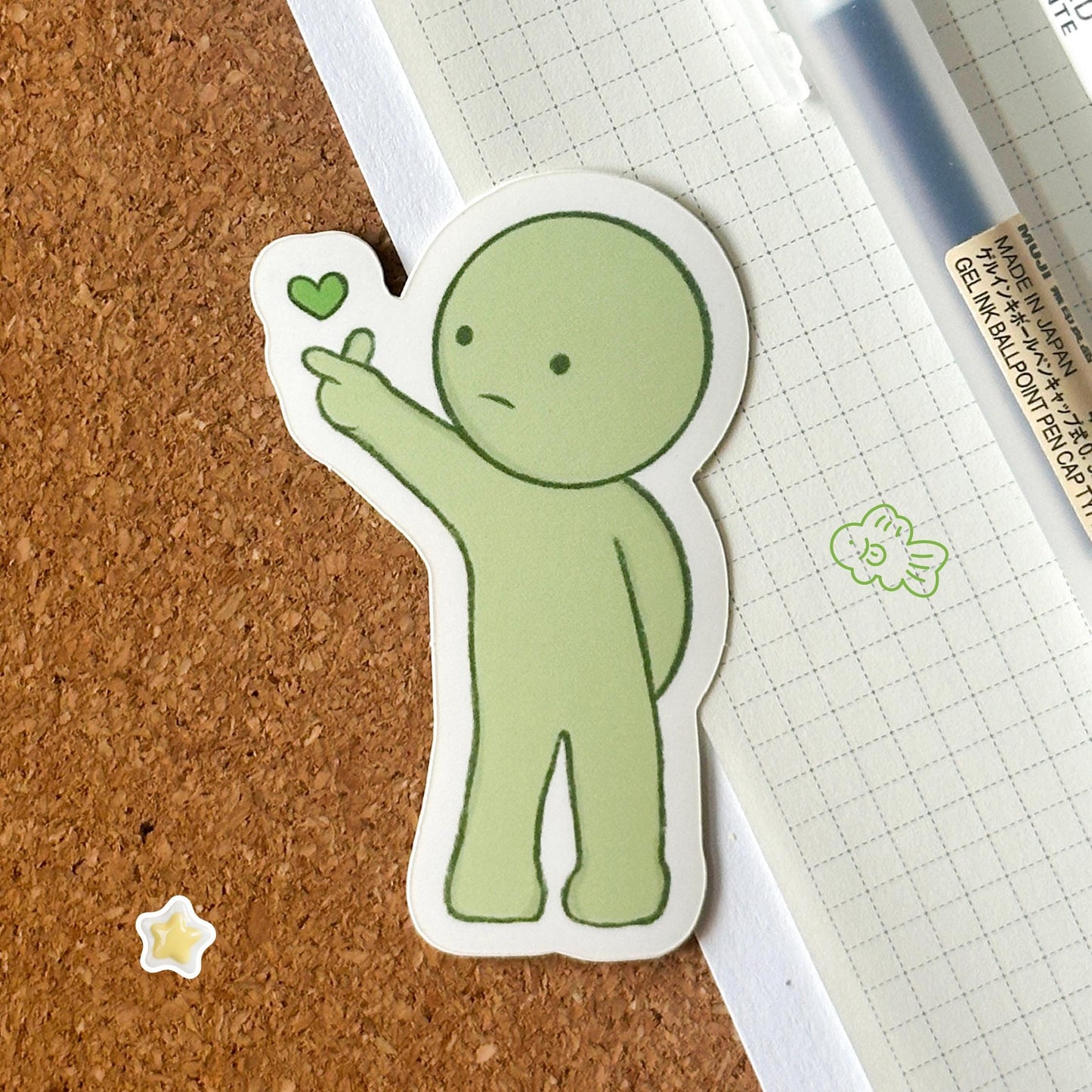 finger heart green guy sticker