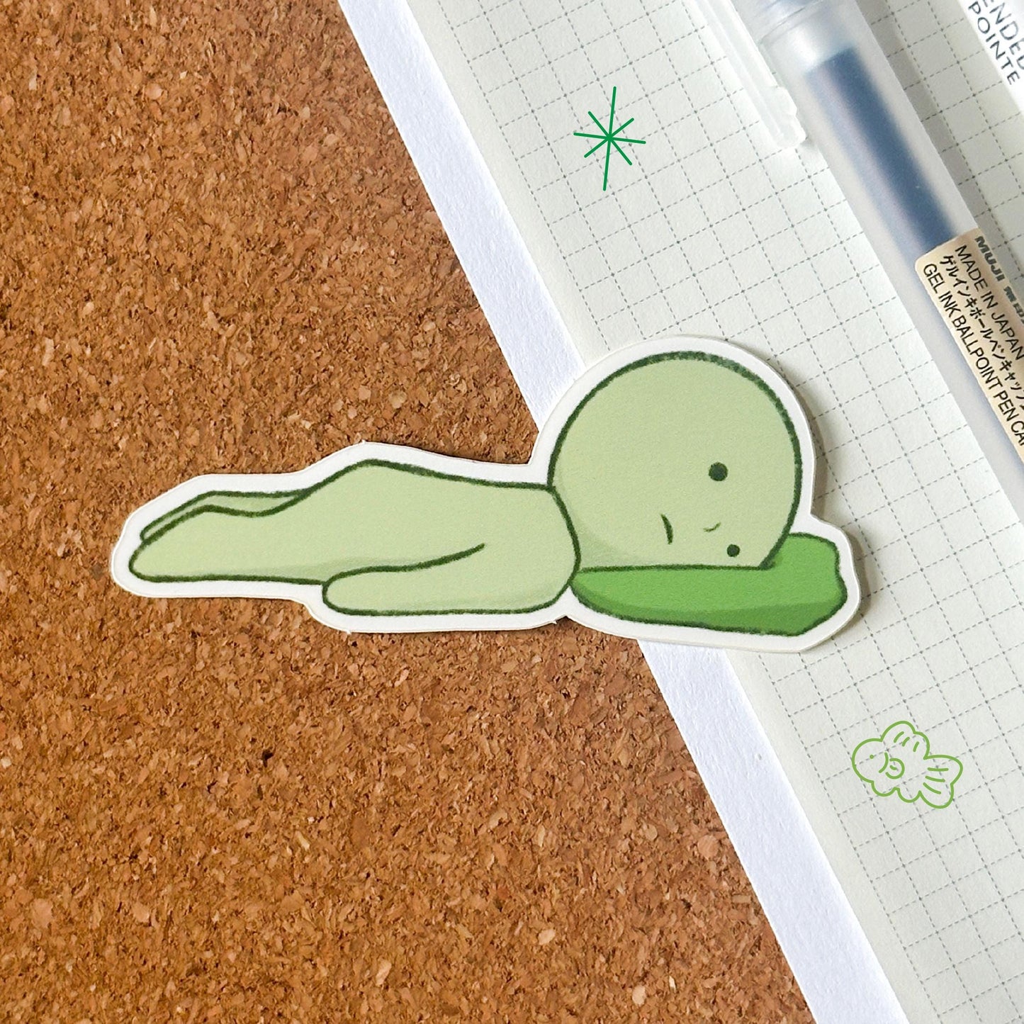 green guy sleeping sticker